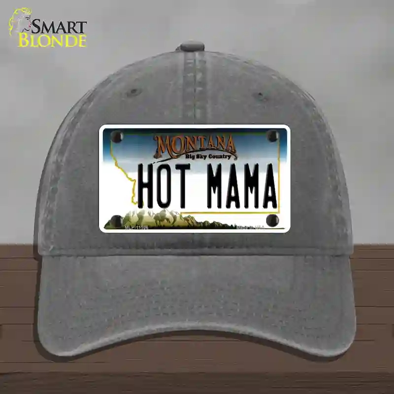 HAT08-MLP-11106 Hot Mama Montana State Novelty License Plate Hat, Unconstructed Cotton - Charcoal