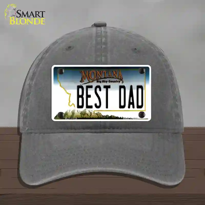 HAT08-MLP-11128 Best Dad Montana State Novelty License Plate Hat, Unconstructed Cotton - Charcoal