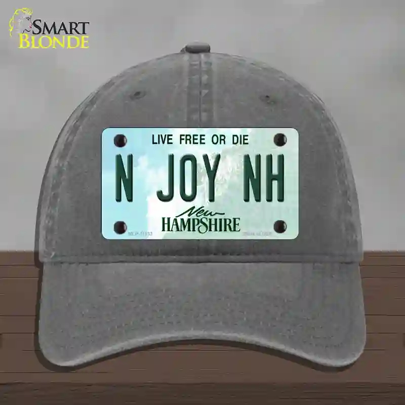 HAT08-MLP-11133 N Joy NH   Hampshire State Novelty License Plate Hat, Unconstructed Cotton - Charcoal