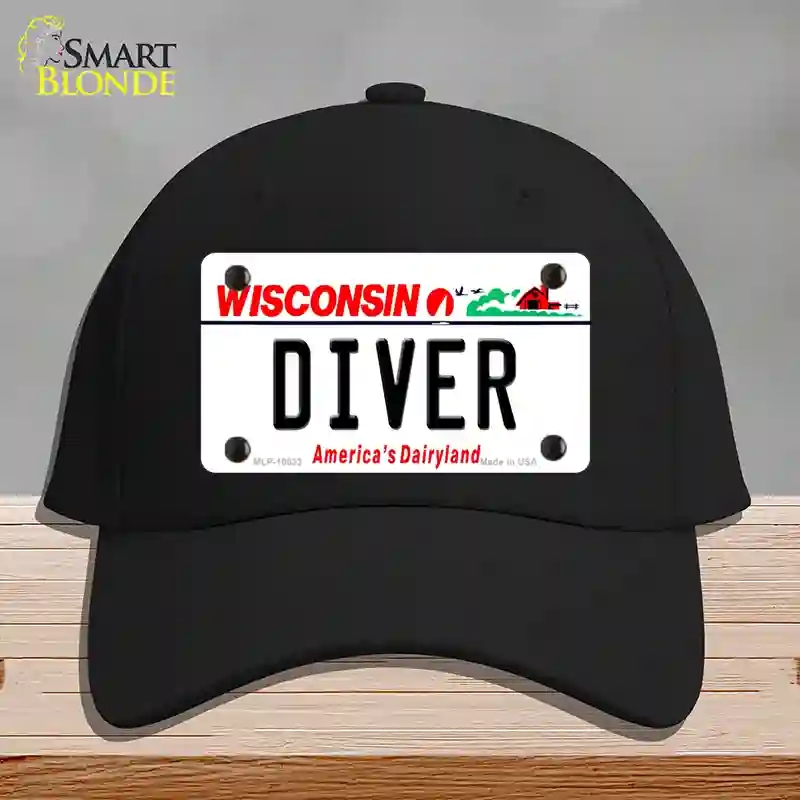 HAT03-MLP-10633 Diver Wisconsin Novelty License Plate Hat, Cotton - Black