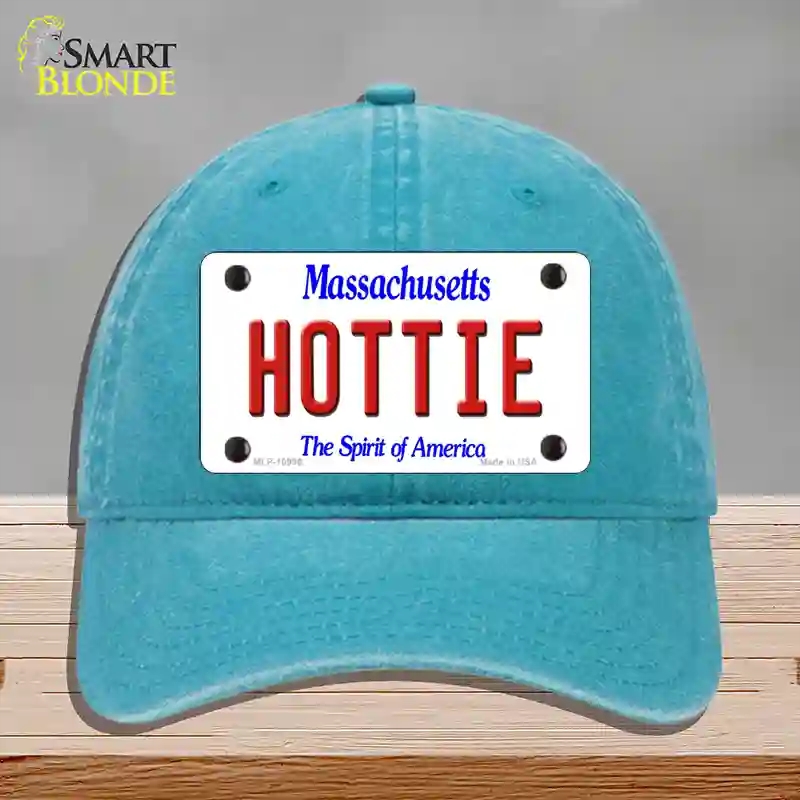 HAT10-MLP-10996 Hottie Massachusetts Novelty License Plate Hat, Unconstructed Cotton - Lake Blue