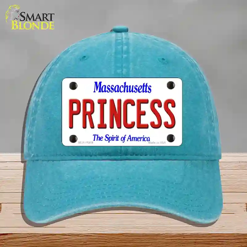 HAT10-MLP-11009 Princess Massachusetts Novelty License Plate Hat, Unconstructed Cotton - Lake Blue