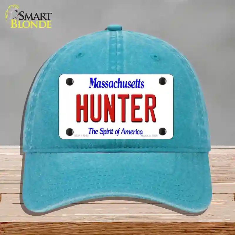 HAT10-MLP-11013 Hunter Massachusetts Novelty License Plate Hat, Unconstructed Cotton - Lake Blue