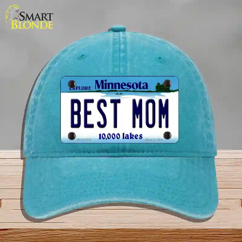 HAT10-MLP-11079 Best Mom Minnesota State Novelty License Plate Hat, Unconstructed Cotton - Lake Blue