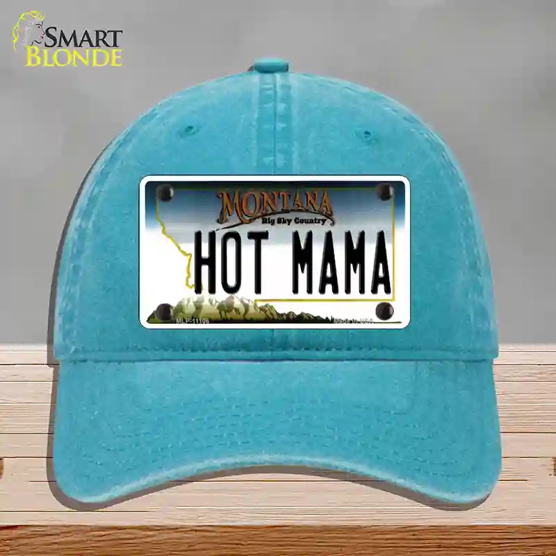 HAT10-MLP-11106 Hot Mama Montana State Novelty License Plate Hat, Unconstructed Cotton - Lake Blue