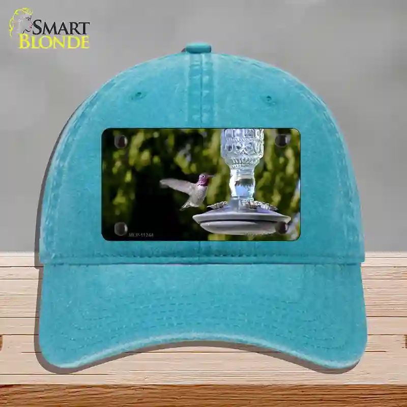 HAT10-MLP-11244 Hummingbird At Feeder Novelty License Plate Hat, Unconstructed Cotton - Lake Blue