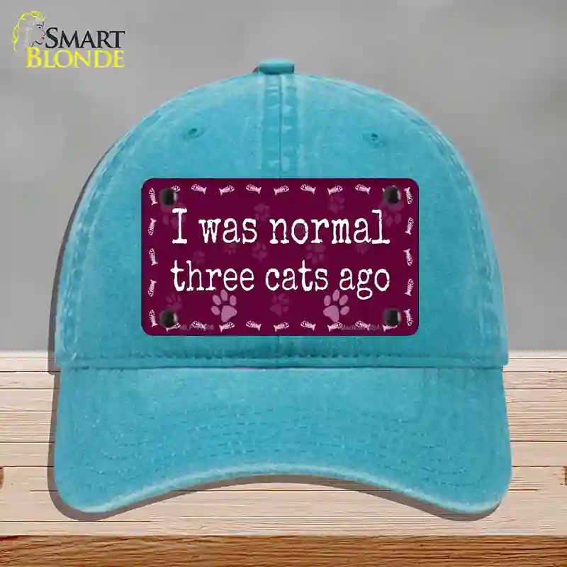 HAT10-MLP-11306 I Was Normal Three Cats Ago Novelty License Plate Hat, Unconstructed Cotton - Lake Blue