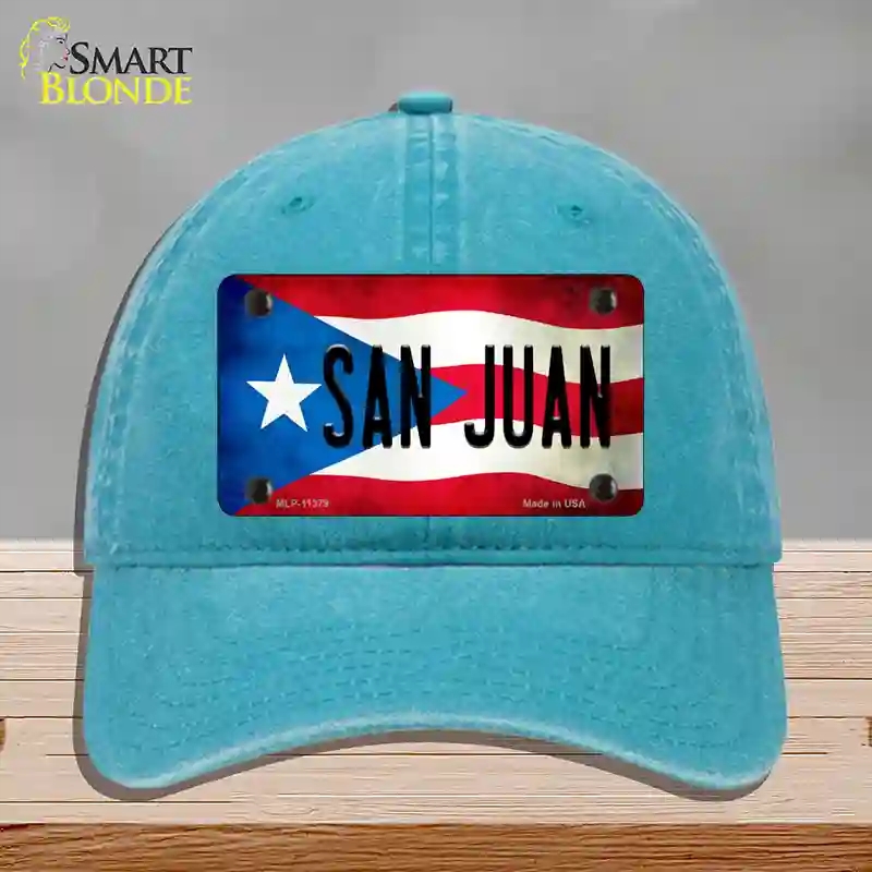 HAT10-MLP-11379 San Juan Puerto Rico Flag Novelty License Plate Hat, Unconstructed Cotton - Lake Blue