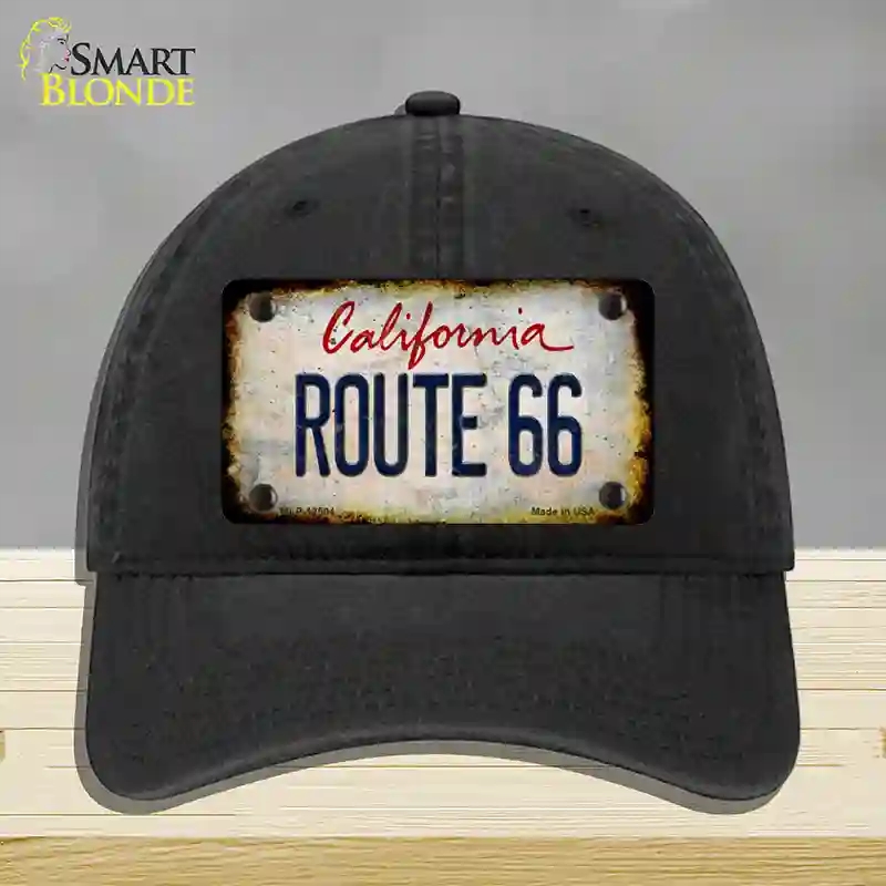 HAT07-MLP-12504 Route 66 California Rusty Novelty License Plate Hat, Unconstructed Cotton - Black