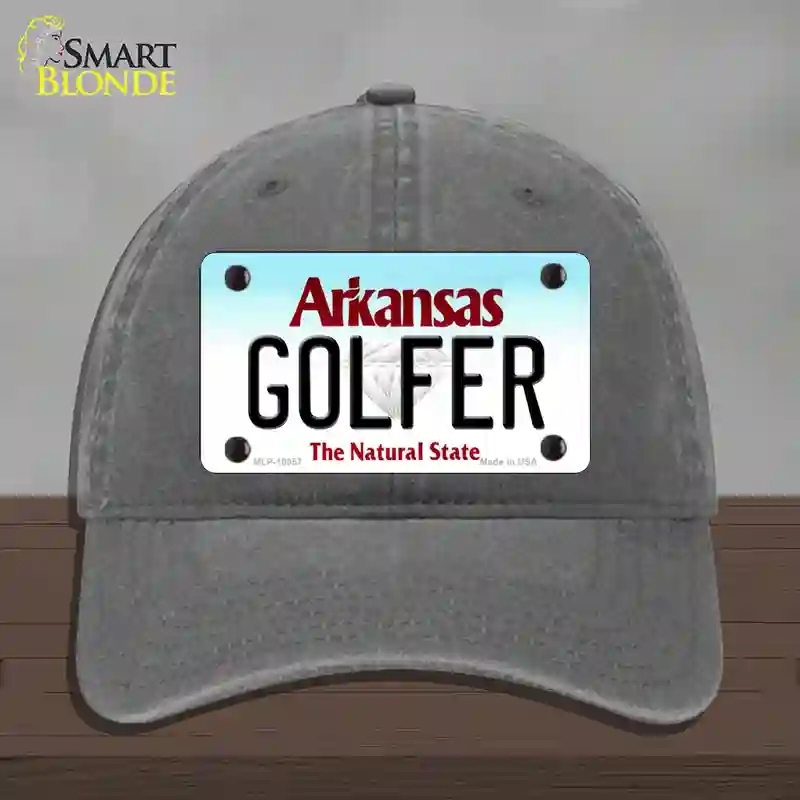 HAT08-MLP-10057 Golfer Arkansas Novelty License Plate Hat, Unconstructed Cotton - Charcoal