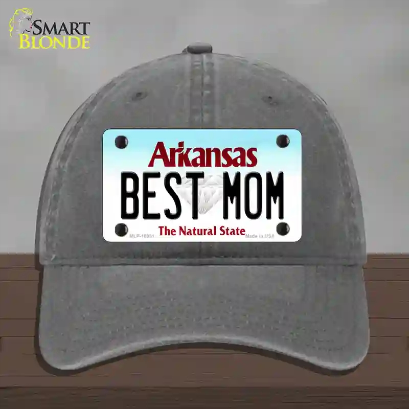 HAT08-MLP-10061 Best Mom Arkansas Novelty License Plate Hat, Unconstructed Cotton - Charcoal