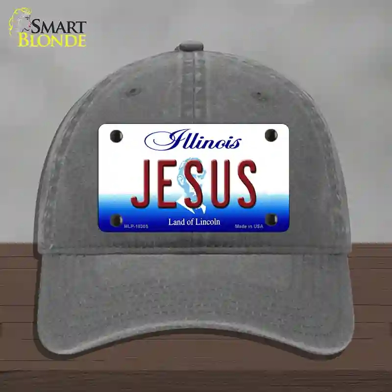 HAT08-MLP-10305 Jesus Illinois Novelty License Plate Hat, Unconstructed Cotton - Charcoal