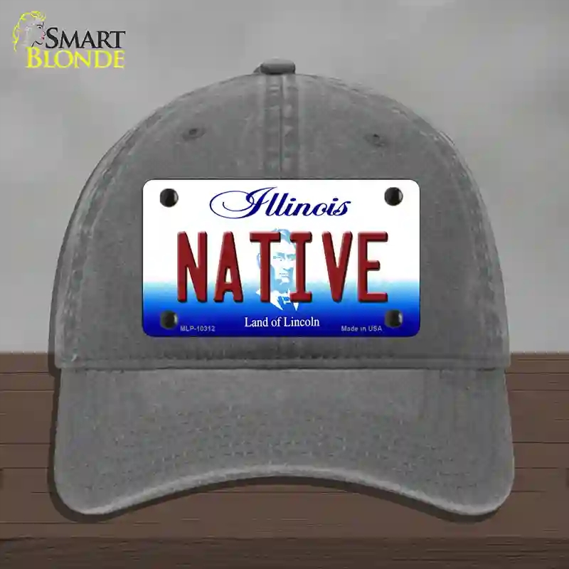 HAT08-MLP-10312 Native Illinois Novelty License Plate Hat, Unconstructed Cotton - Charcoal