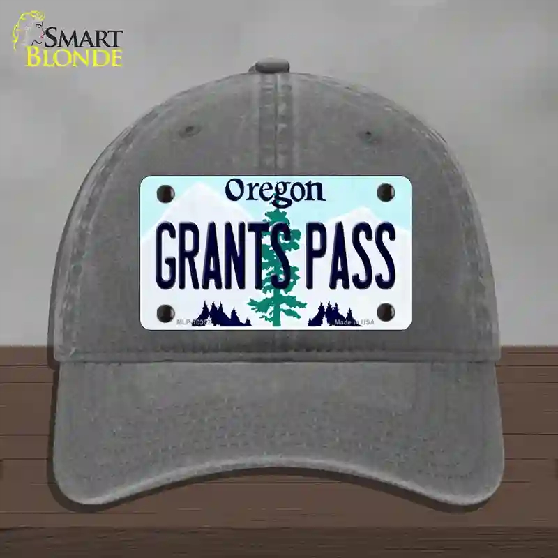 HAT08-MLP-10352 Grants Pass Oregon Novelty License Plate Hat, Unconstructed Cotton - Charcoal