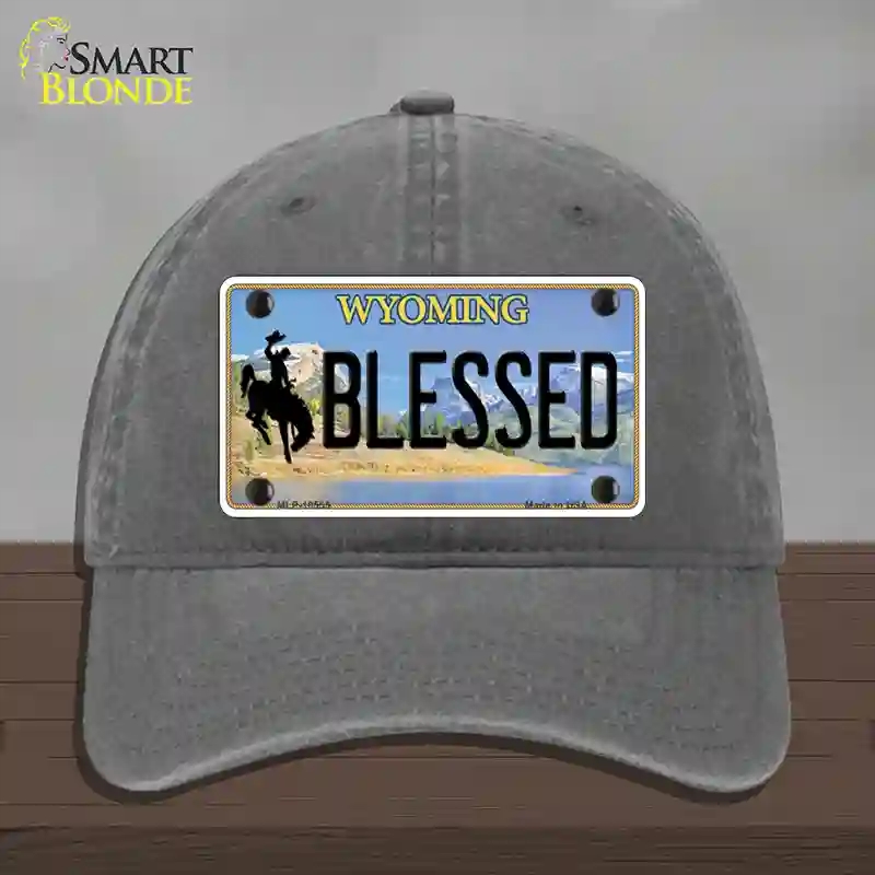HAT08-MLP-10555 Blessed Wyoming Novelty License Plate Hat, Unconstructed Cotton - Charcoal
