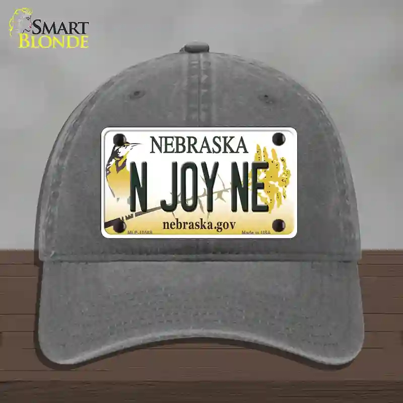 HAT08-MLP-10568 N Joy NE Nebraska Novelty License Plate Hat, Unconstructed Cotton - Charcoal
