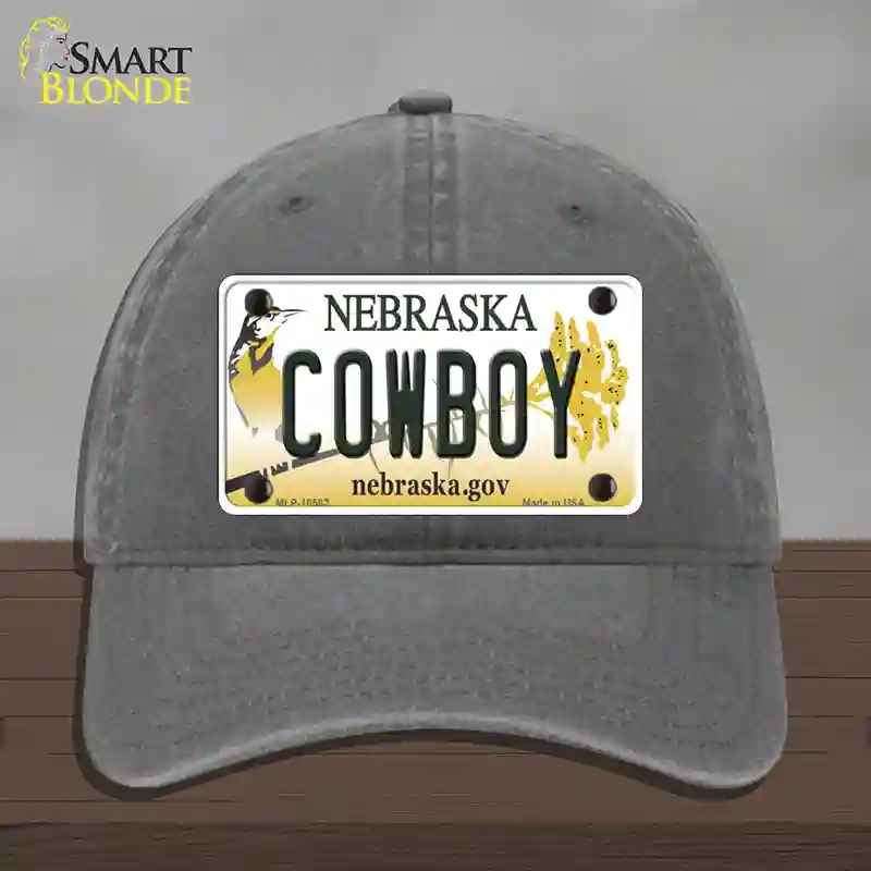 HAT08-MLP-10582 Cowboy Nebraska Novelty License Plate Hat, Unconstructed Cotton - Charcoal