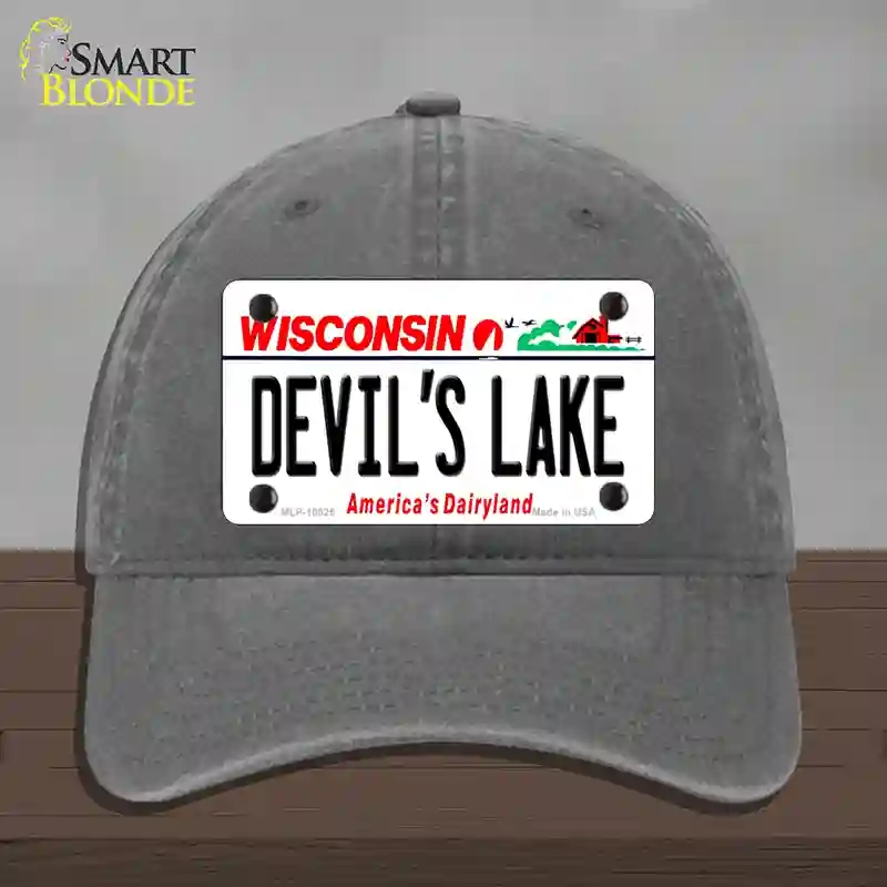 HAT08-MLP-10625 Devils Lake Wisconsin Novelty License Plate Hat, Unconstructed Cotton - Charcoal
