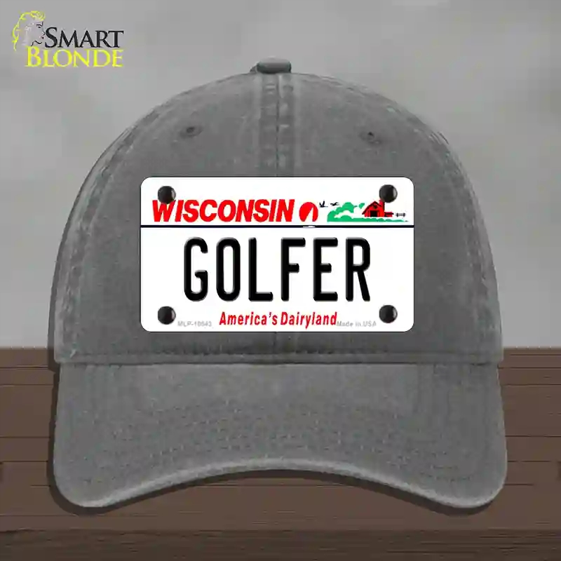 HAT08-MLP-10643 Golfer Wisconsin Novelty License Plate Hat, Unconstructed Cotton - Charcoal