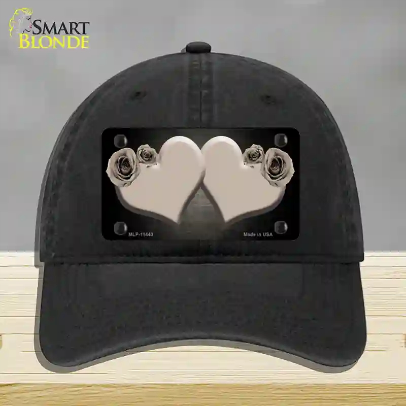 HAT07-MLP-11440 Hearts Over Roses in Tan Novelty License Plate Hat, Unconstructed Cotton - Black