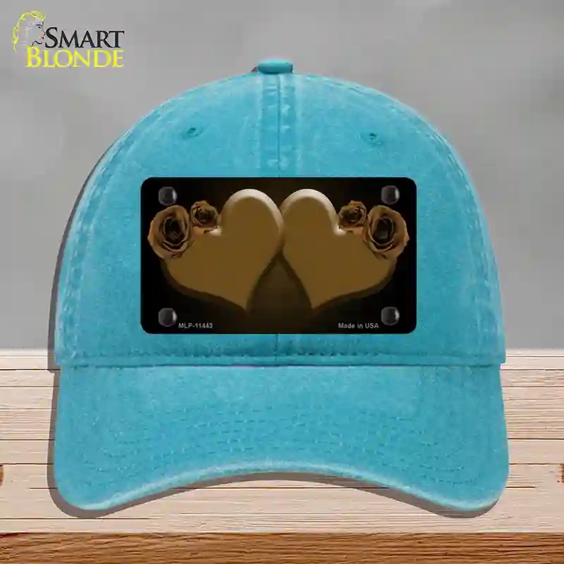 HAT10-MLP-11443 Hearts Over Roses in Brown Novelty License Plate Hat, Unconstructed Cotton - Lake Blue