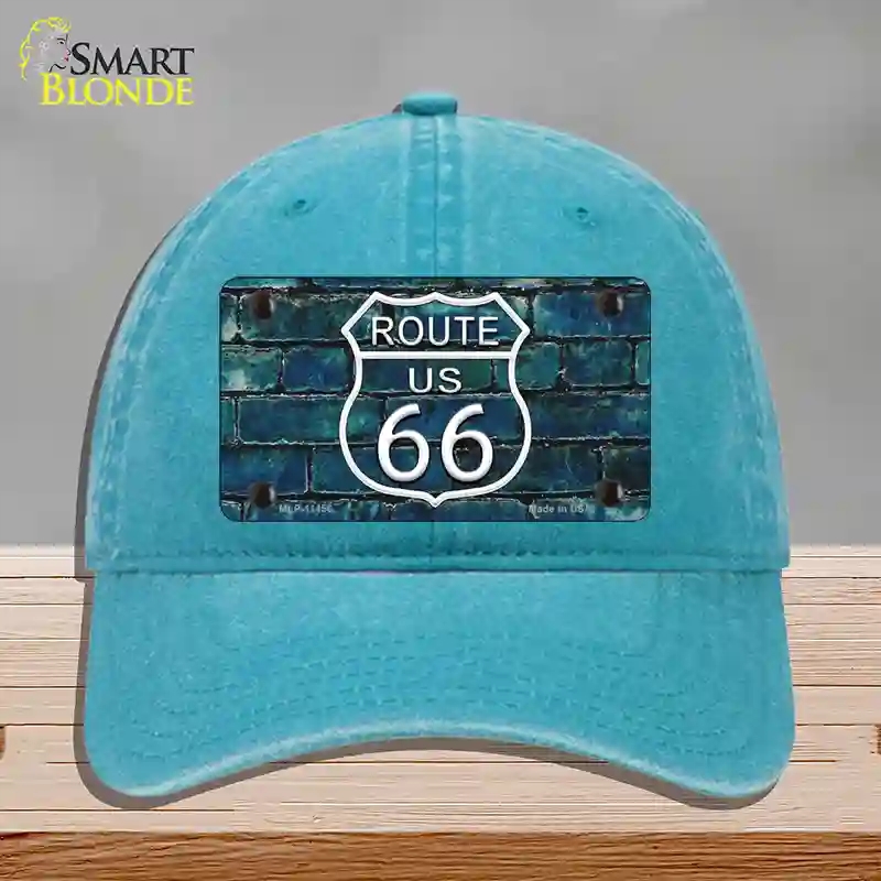 HAT10-MLP-11456 Route 66 Blue Brick Wall Novelty License Plate Hat, Unconstructed Cotton - Lake Blue