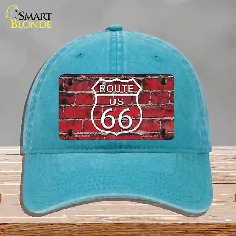 HAT10-MLP-11458 Route 66 Red Brick Wall Novelty License Plate Hat, Unconstructed Cotton - Lake Blue