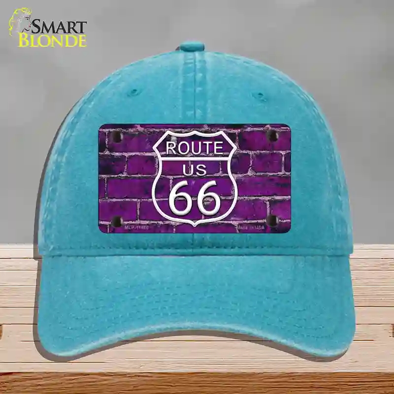 HAT10-MLP-11460 Route 66 Purple Brick Wall Novelty License Plate Hat, Unconstructed Cotton - Lake Blue
