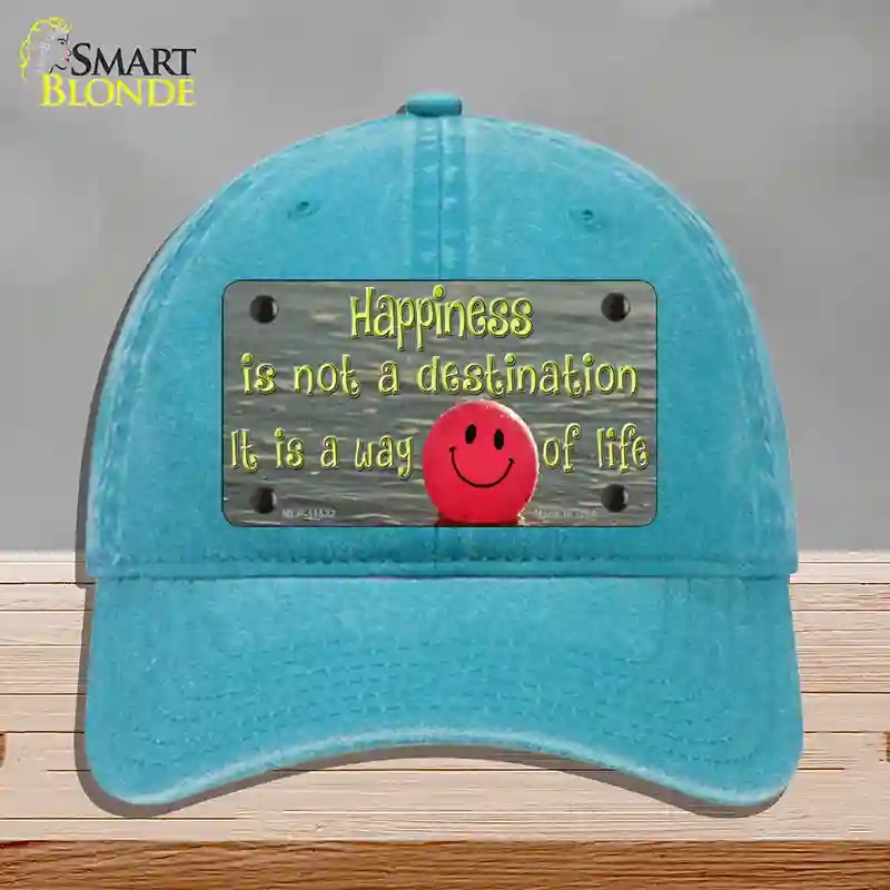 HAT10-MLP-11532 Happiness Way of Life Ball Novelty License Plate Hat, Unconstructed Cotton - Lake Blue