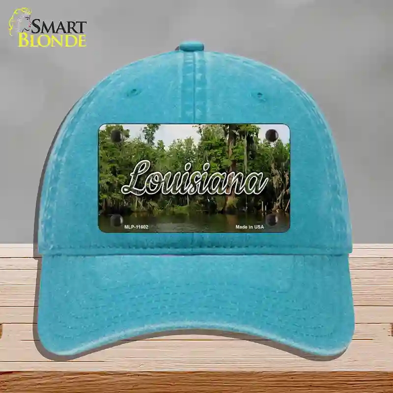 HAT10-MLP-11602 Louisiana Swamp State Novelty License Plate Hat, Unconstructed Cotton - Lake Blue