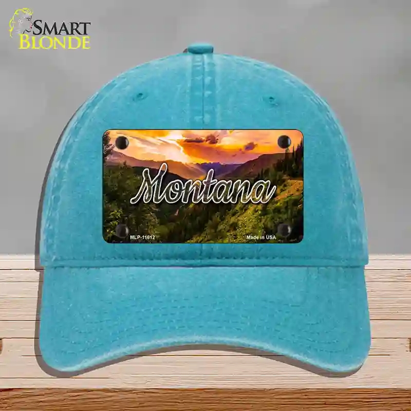 HAT10-MLP-11612 Montana Forest Sunset State Novelty License Plate Hat, Unconstructed Cotton - Lake Blue