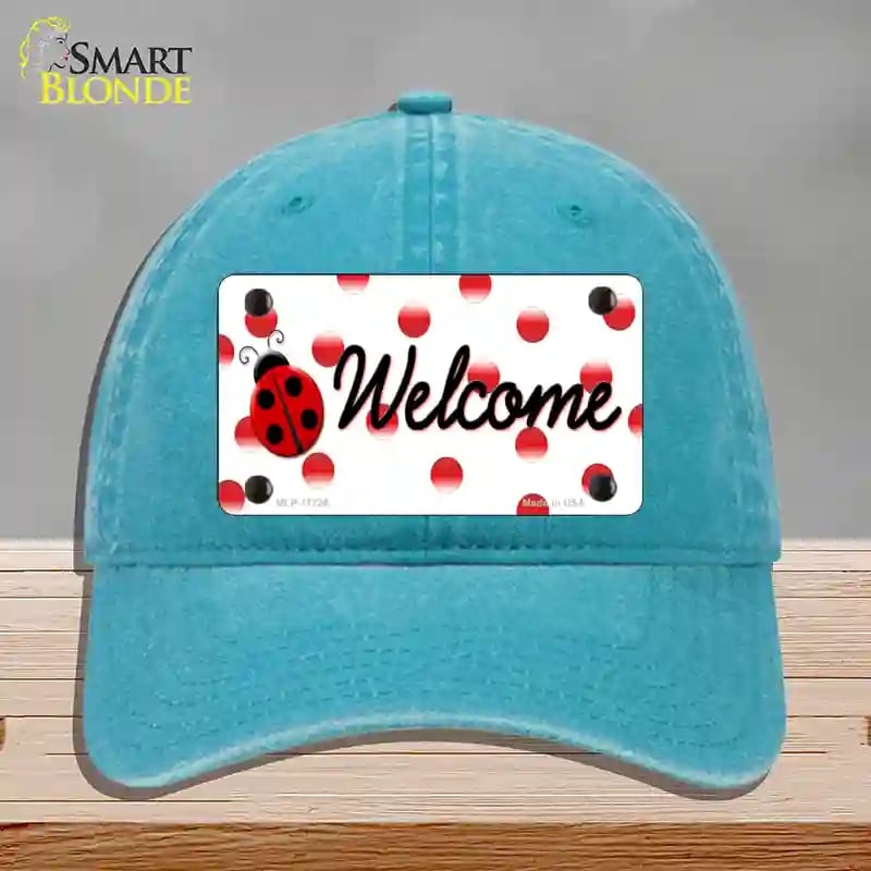 HAT10-MLP-11726 Welcome Ladybug Novelty License Plate Hat, Unconstructed Cotton - Lake Blue