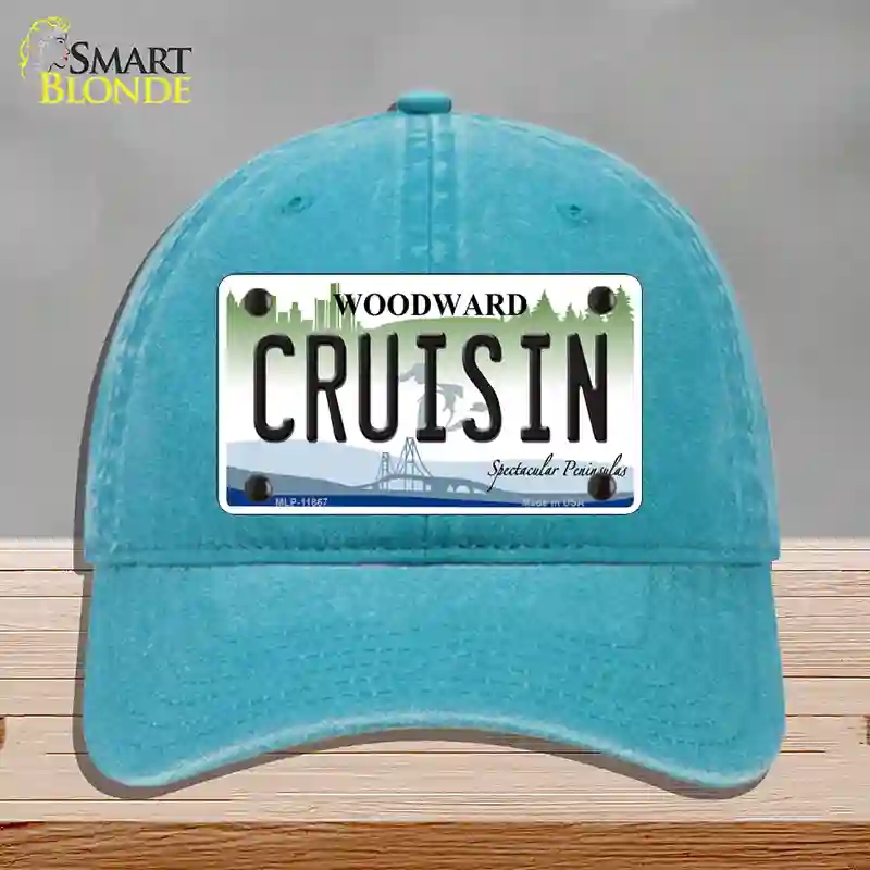 HAT10-MLP-11867 Cruising Woodward Michigan Novelty License Plate Hat, Unconstructed Cotton - Lake Blue