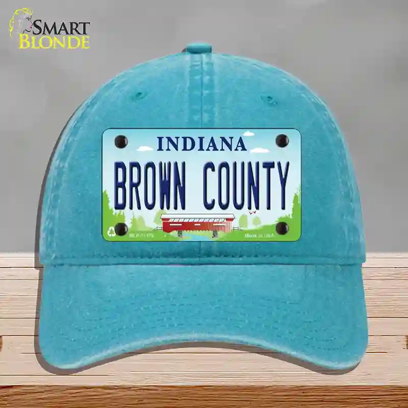 HAT10-MLP-11875 Brown County Indiana Novelty License Plate Hat, Unconstructed Cotton - Lake Blue