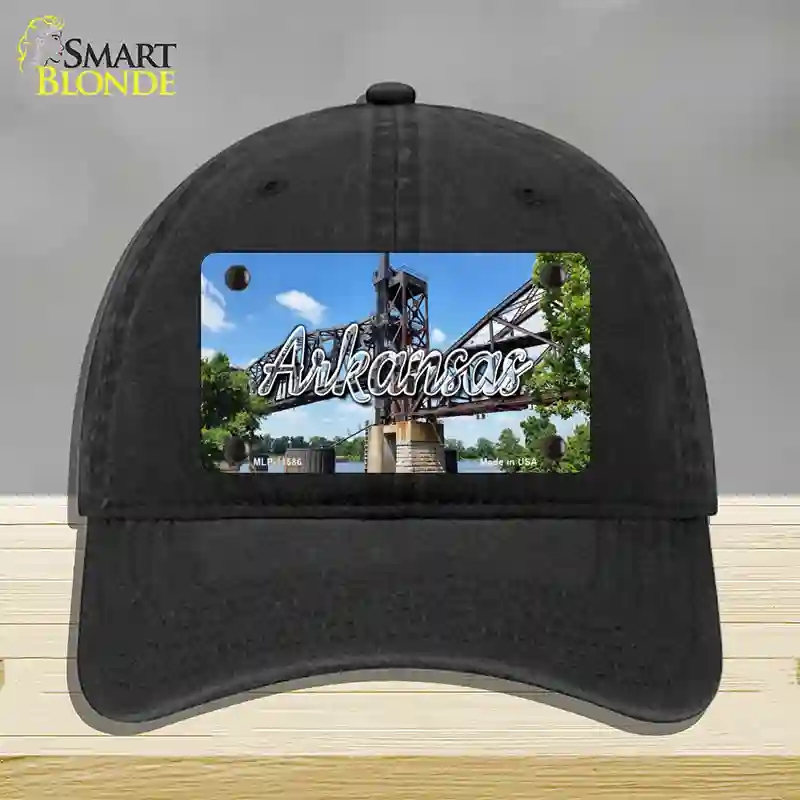HAT07-MLP-11586 Arkansas Rusty Bridge State Novelty License Plate Hat, Unconstructed Cotton - Black