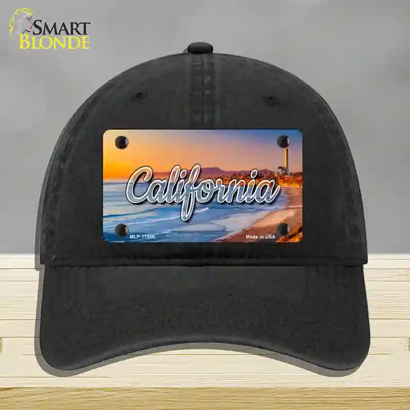 HAT07-MLP-11588 California Beach State Novelty License Plate Hat, Unconstructed Cotton - Black