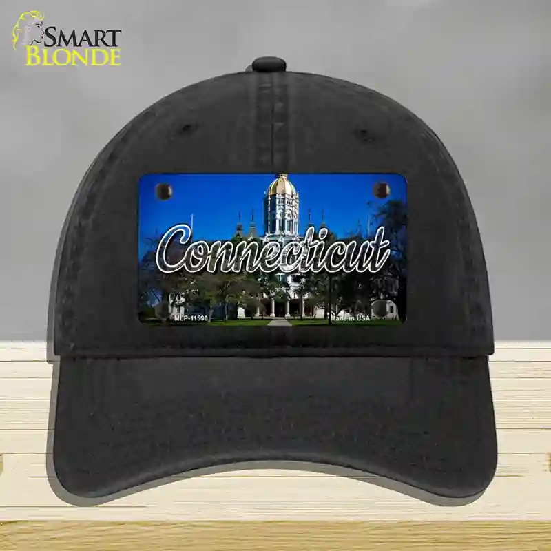 HAT07-MLP-11590 Connecticut Capital Building State Novelty License Plate Hat, Unconstructed Cotton - Black