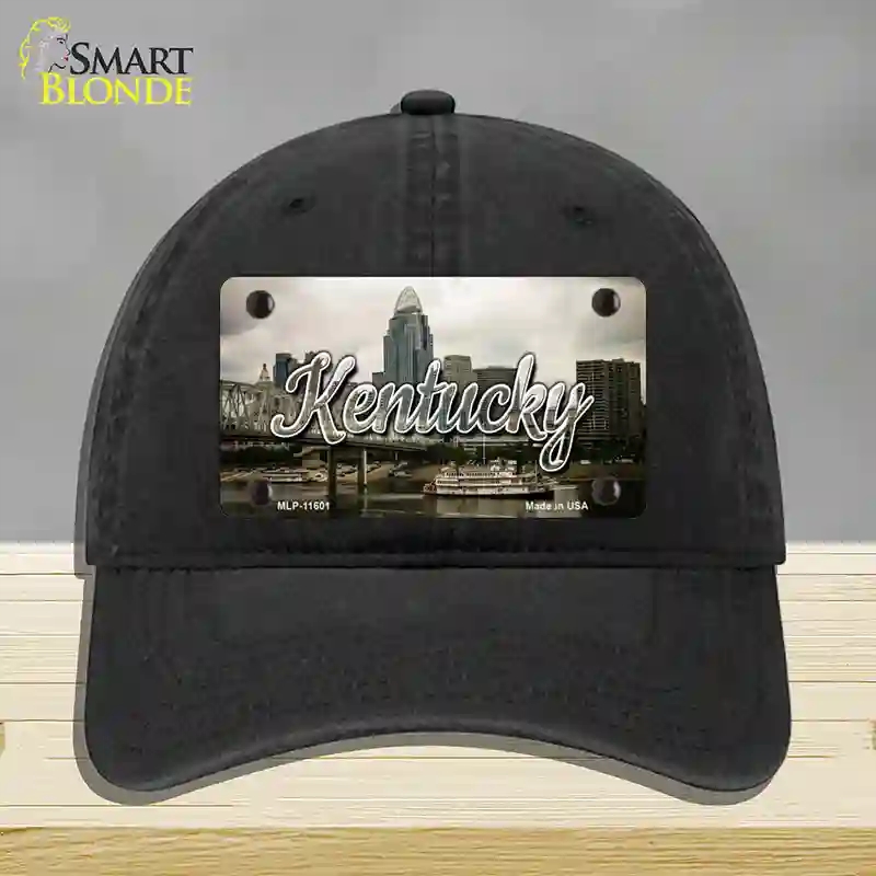 HAT07-MLP-11601 Kentucky City Skyline State Novelty License Plate Hat, Unconstructed Cotton - Black