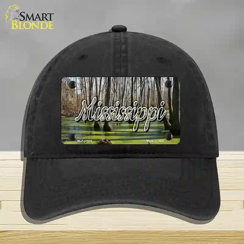 HAT07-MLP-11610 Mississippi Swamp State Novelty License Plate Hat, Unconstructed Cotton - Black