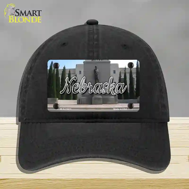 HAT07-MLP-11613 Nebraska Capital Building State Novelty License Plate Hat, Unconstructed Cotton - Black
