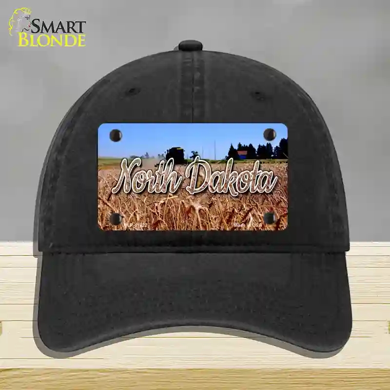 HAT07-MLP-11622 North Dakota Wheat Farm State Novelty License Plate Hat, Unconstructed Cotton - Black