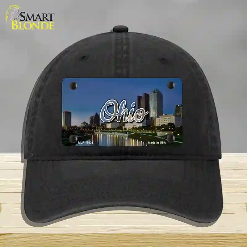 HAT07-MLP-11623 Ohio River City Skyline State Novelty License Plate Hat, Unconstructed Cotton - Black