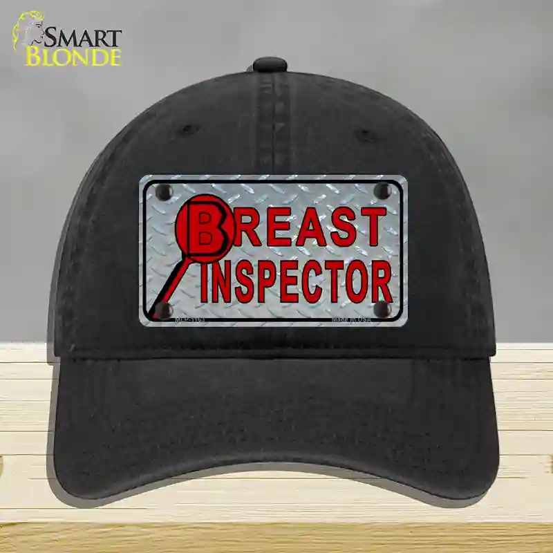 HAT07-MLP-1163 Breast Inspector Novelty License Plate Hat, Unconstructed Cotton - Black