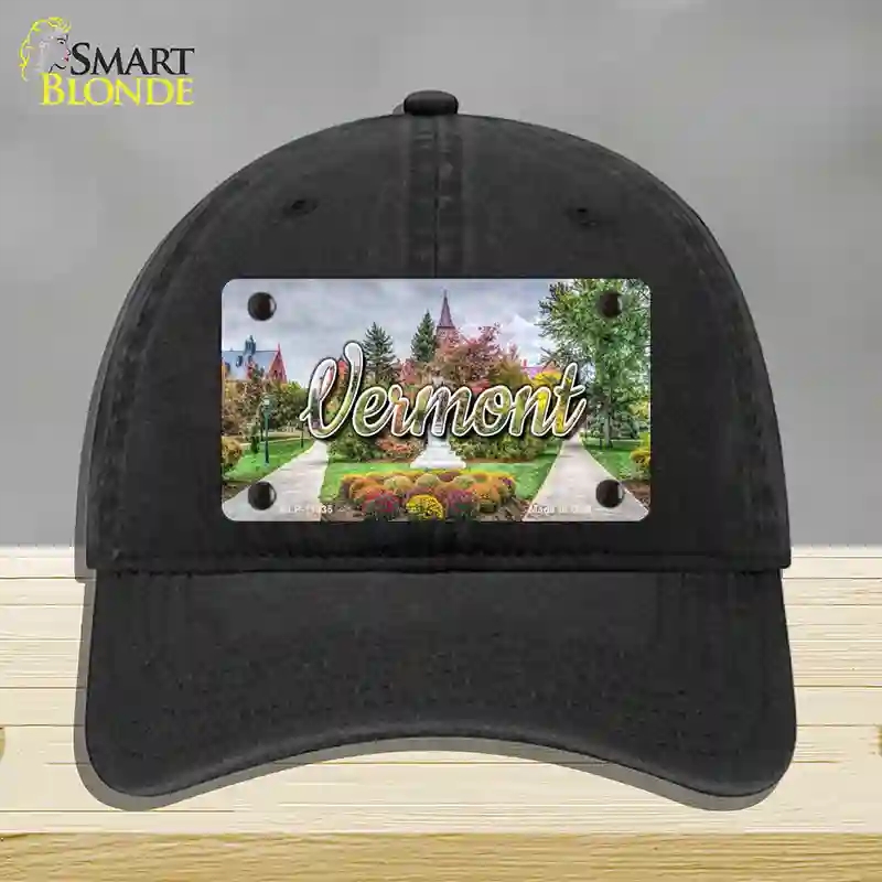 HAT07-MLP-11635 Vermont State Building State Novelty License Plate Hat, Unconstructed Cotton - Black