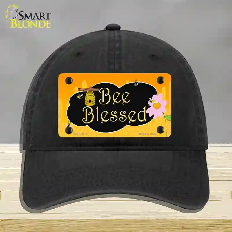HAT07-MLP-11722 Bee Blessed Honey Hive Novelty License Plate Hat, Unconstructed Cotton - Black