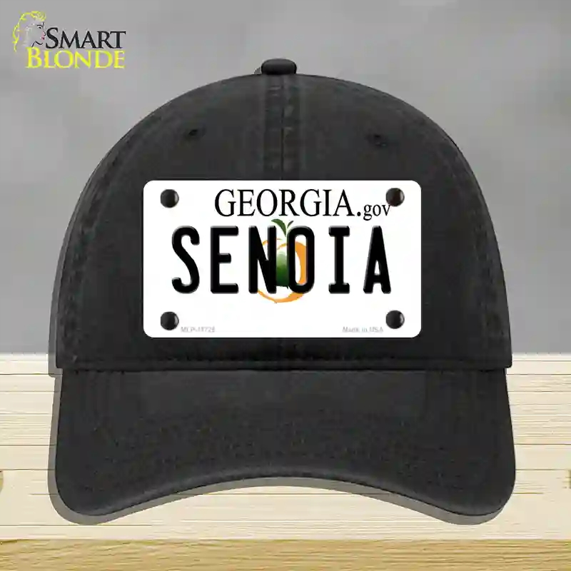 HAT07-MLP-11725 Senoia Georgia State Novelty License Plate Hat, Unconstructed Cotton - Black