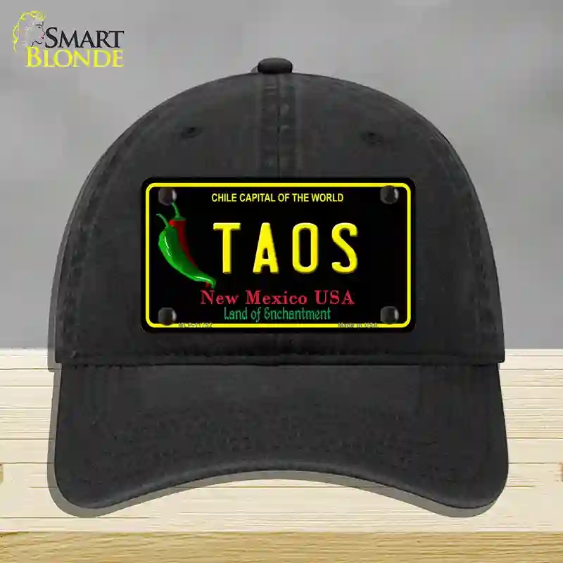 HAT07-MLP-11752 Taos   Mexico State Novelty License Plate Hat, Unconstructed Cotton - Black