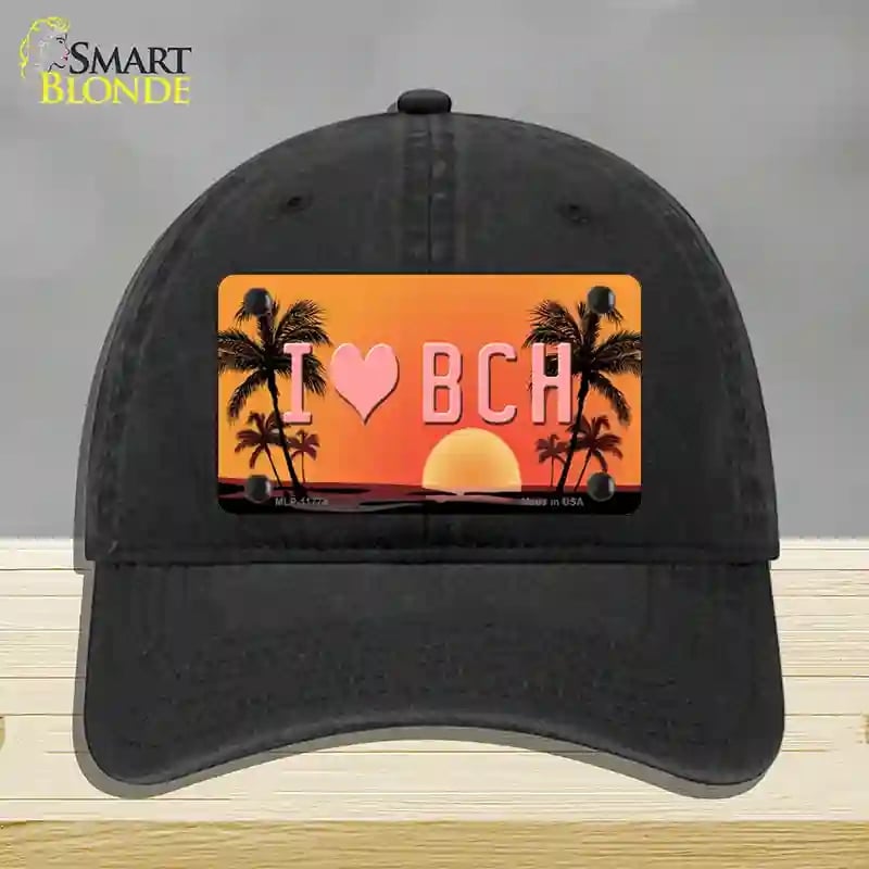 HAT07-MLP-11774 I Love Beach Novelty License Plate Hat, Unconstructed Cotton - Black