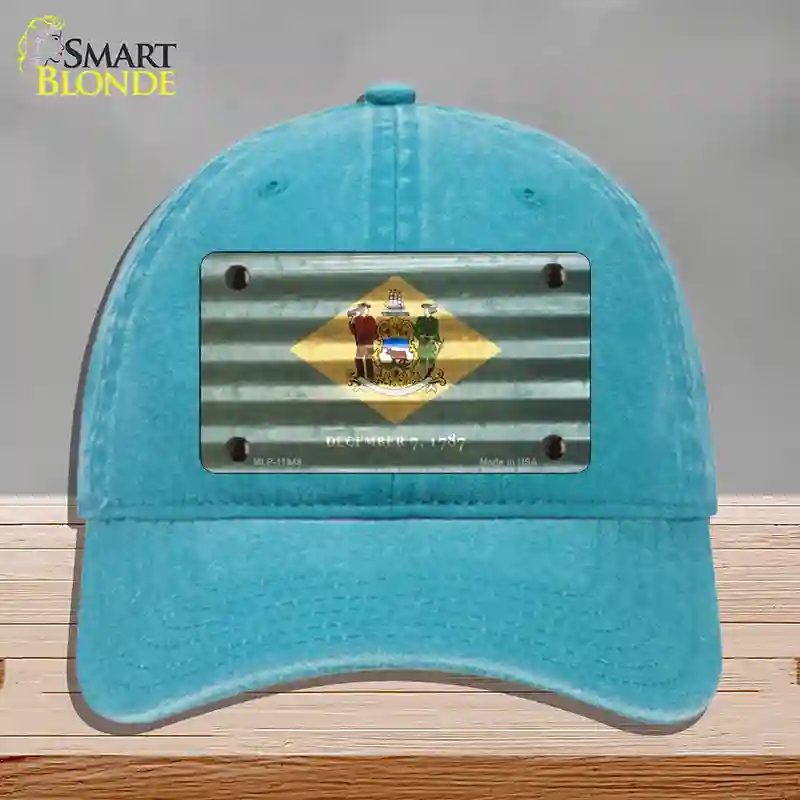 HAT10-MLP-11949 Delaware Corrugated Flag Novelty License Plate Hat, Unconstructed Cotton - Lake Blue