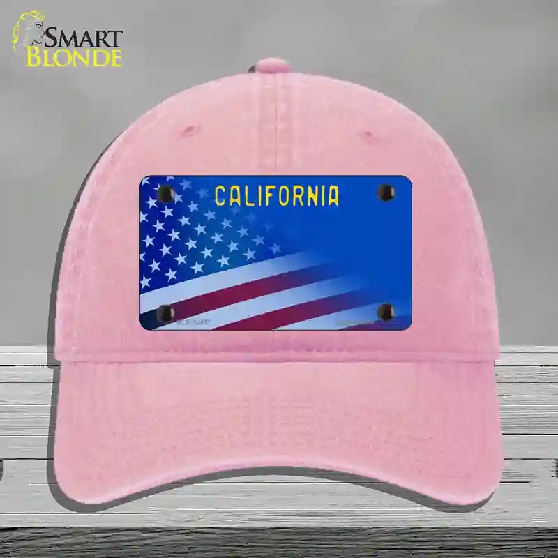 HAT12-MLP-12437 California with Blue Novelty License Plate Hat, Unconstructed Cotton - Pink
